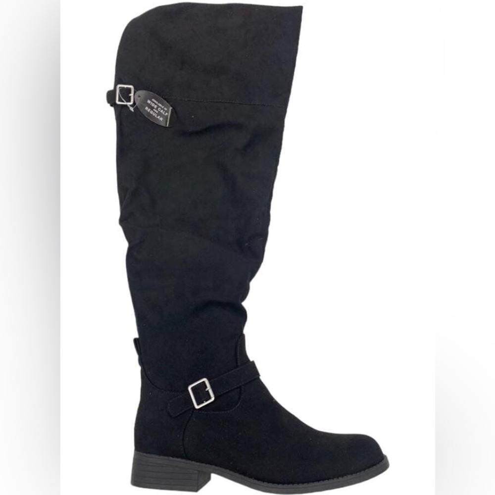 Sun + Stone Anyaa Wide-Calf Buckled Over-The-Knee Boots Black